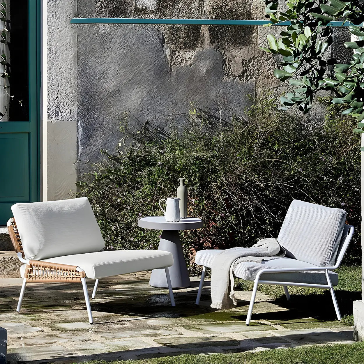Compact Gray Stone Round Outdoor Coffee Table