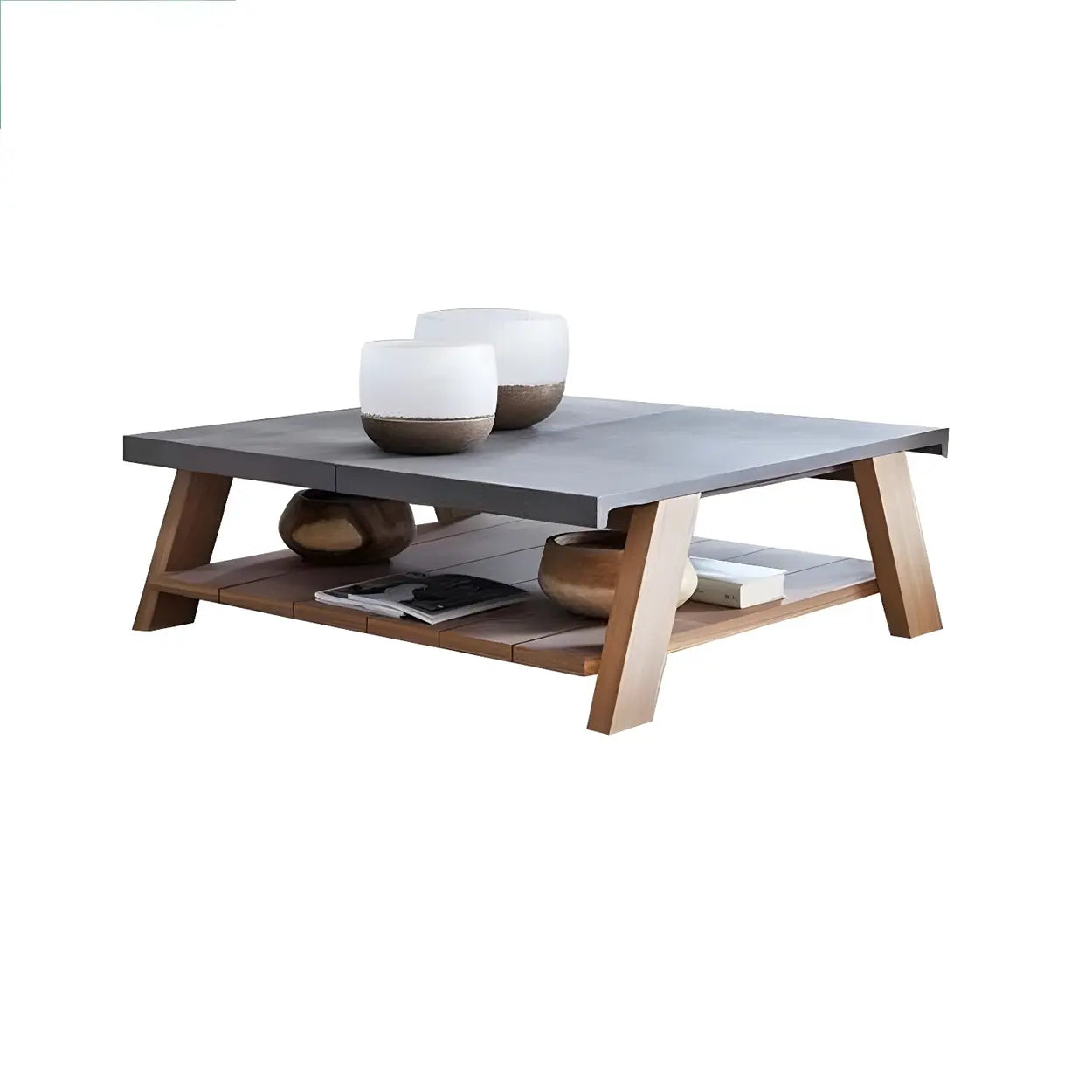 Compact Gray Stone Round Outdoor Coffee Table — Table Only