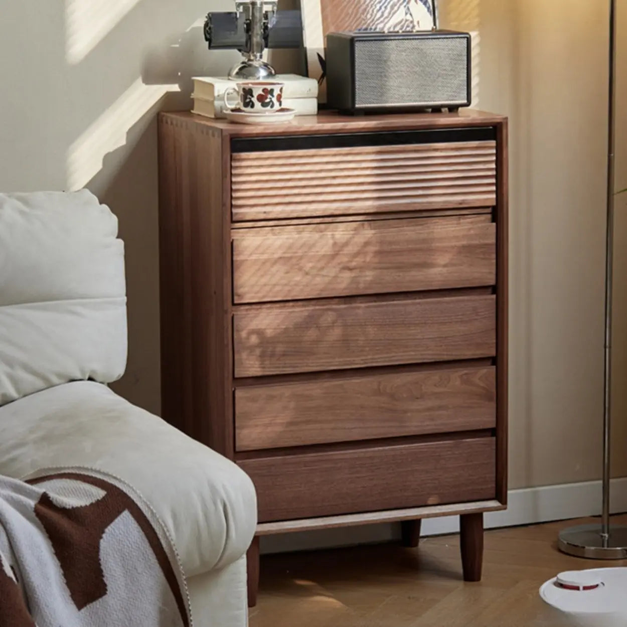 Compact Walnut Brown Vertical 5-Drawer Chest — 5