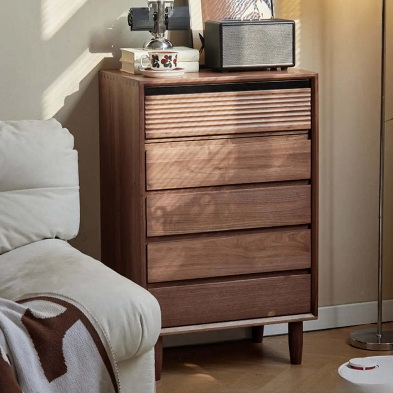 Compact Walnut Brown Vertical 5-Drawer Chest — 5