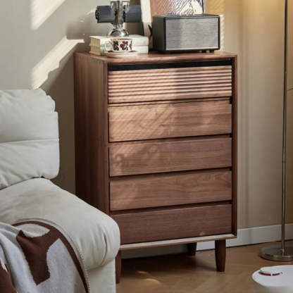Compact Walnut Brown Vertical 5-Drawer Chest — 5
