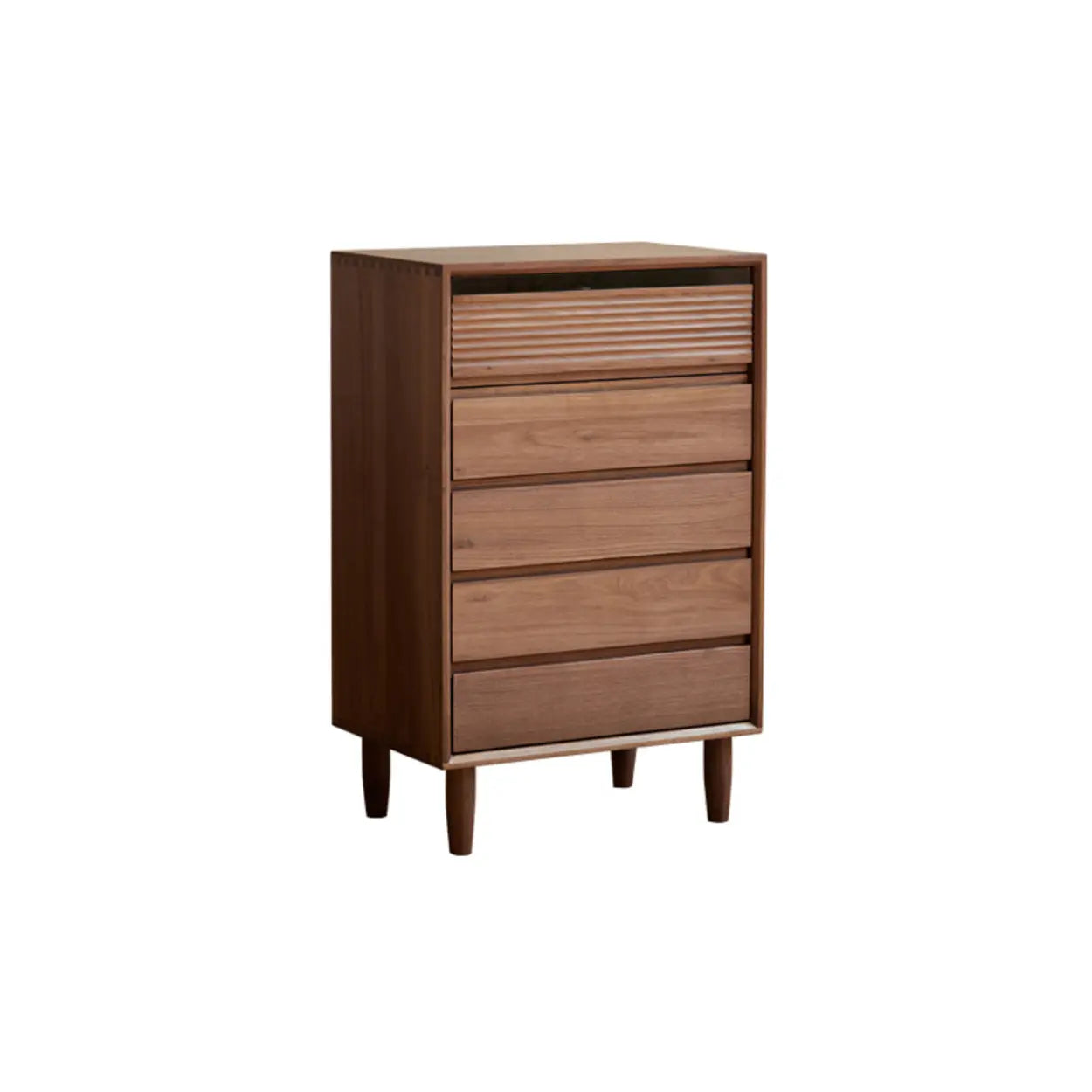 Compact Walnut Brown Vertical 5-Drawer Chest