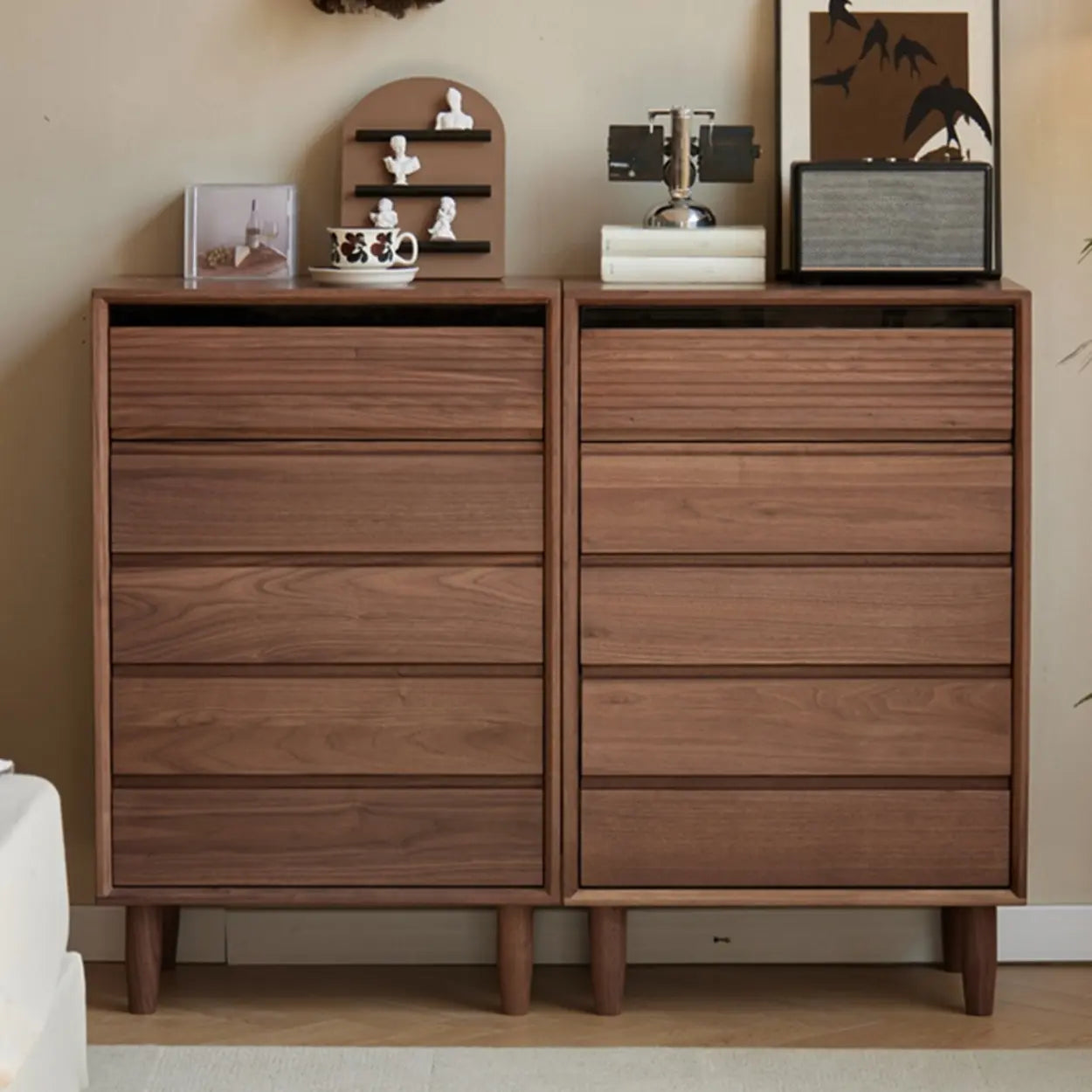 Compact Walnut Brown Vertical 5-Drawer Chest