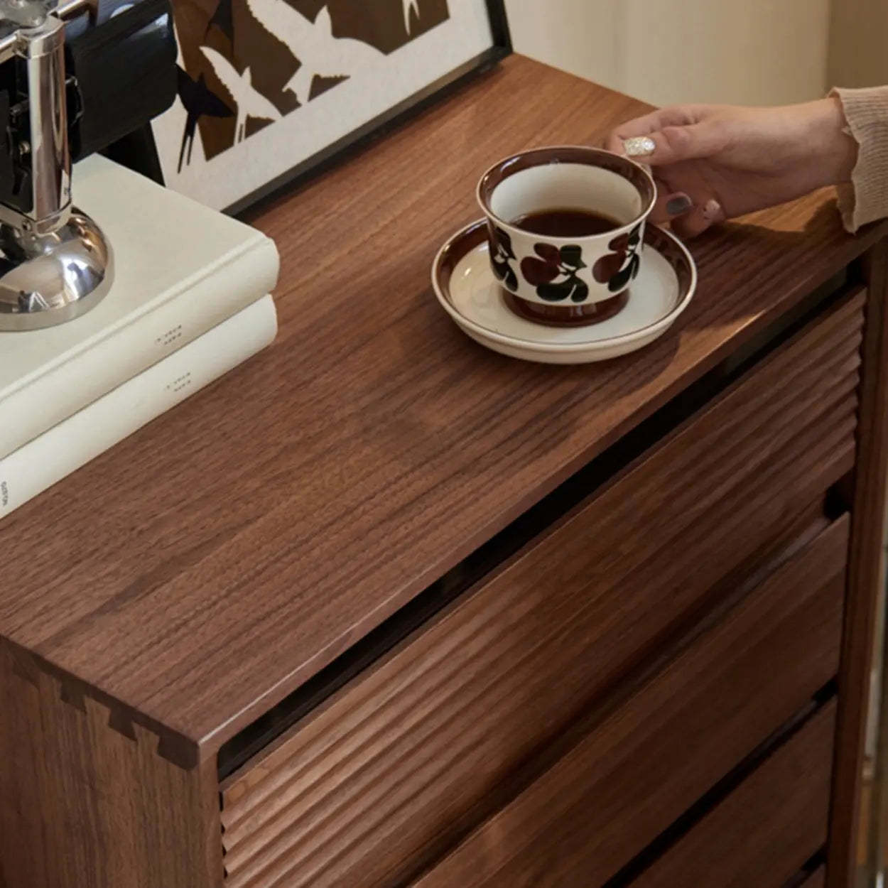 Compact Walnut Brown Vertical 5-Drawer Chest