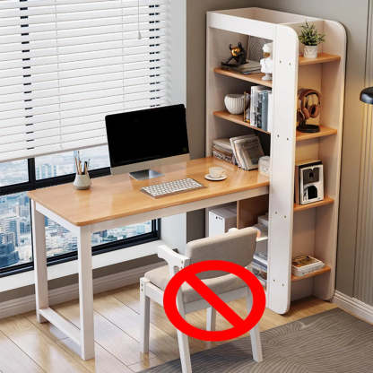 Compact Rectangular Wood Computer Desk with Shelf — White/ Wood / Without Chairs