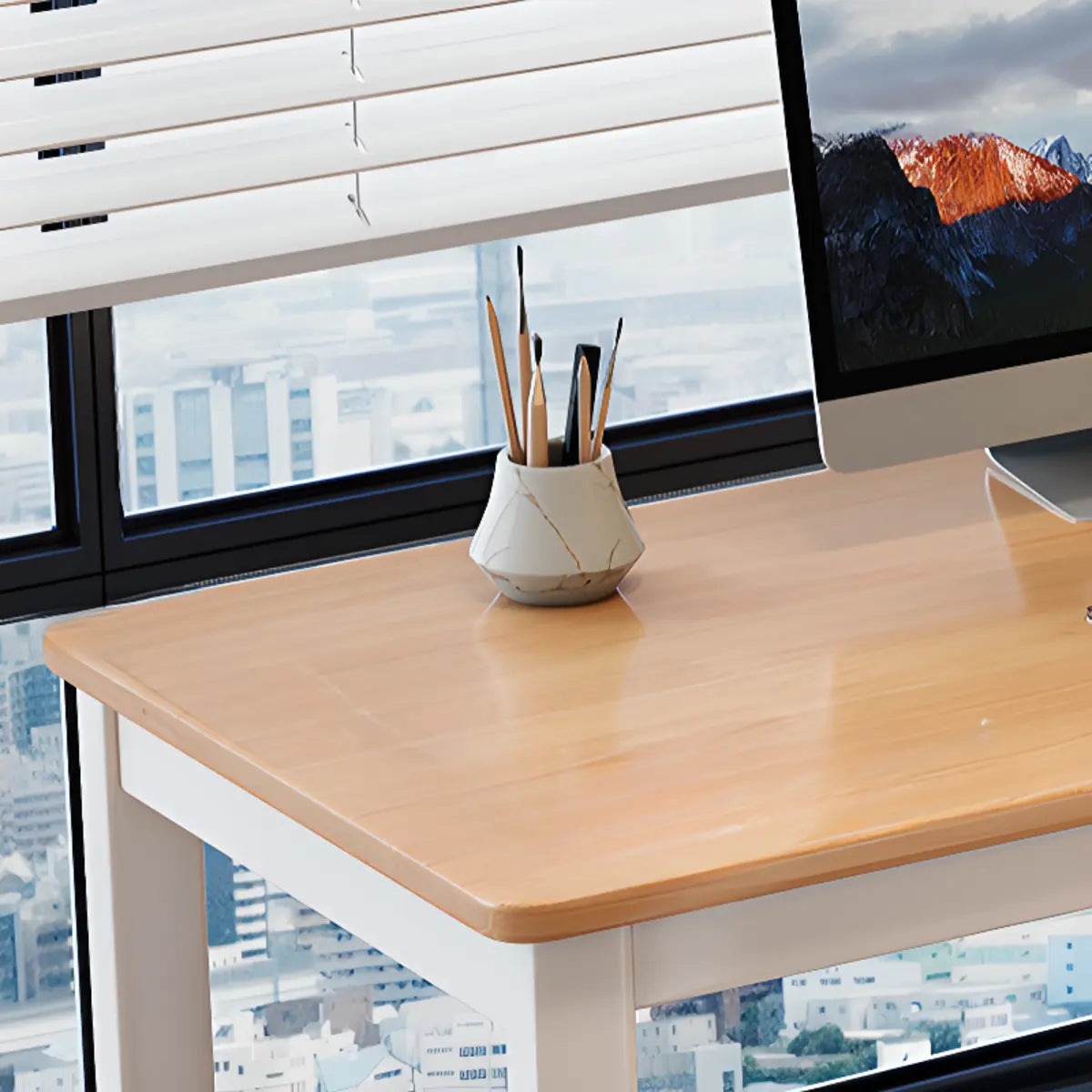Compact Rectangular Wood Computer Desk with Shelf