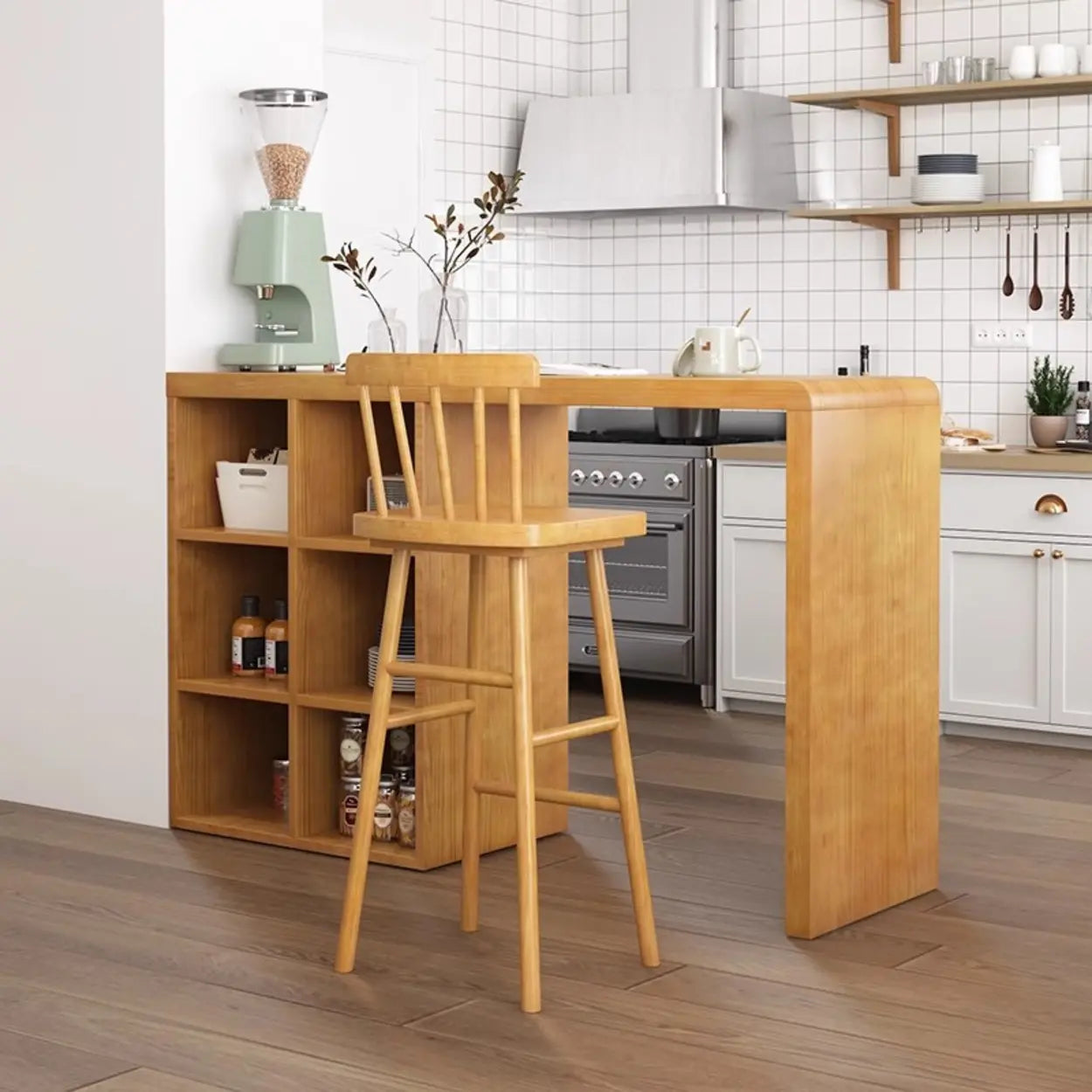 Compact Wood Breakfast Bar with Storage Shelves — 0 / Table Only