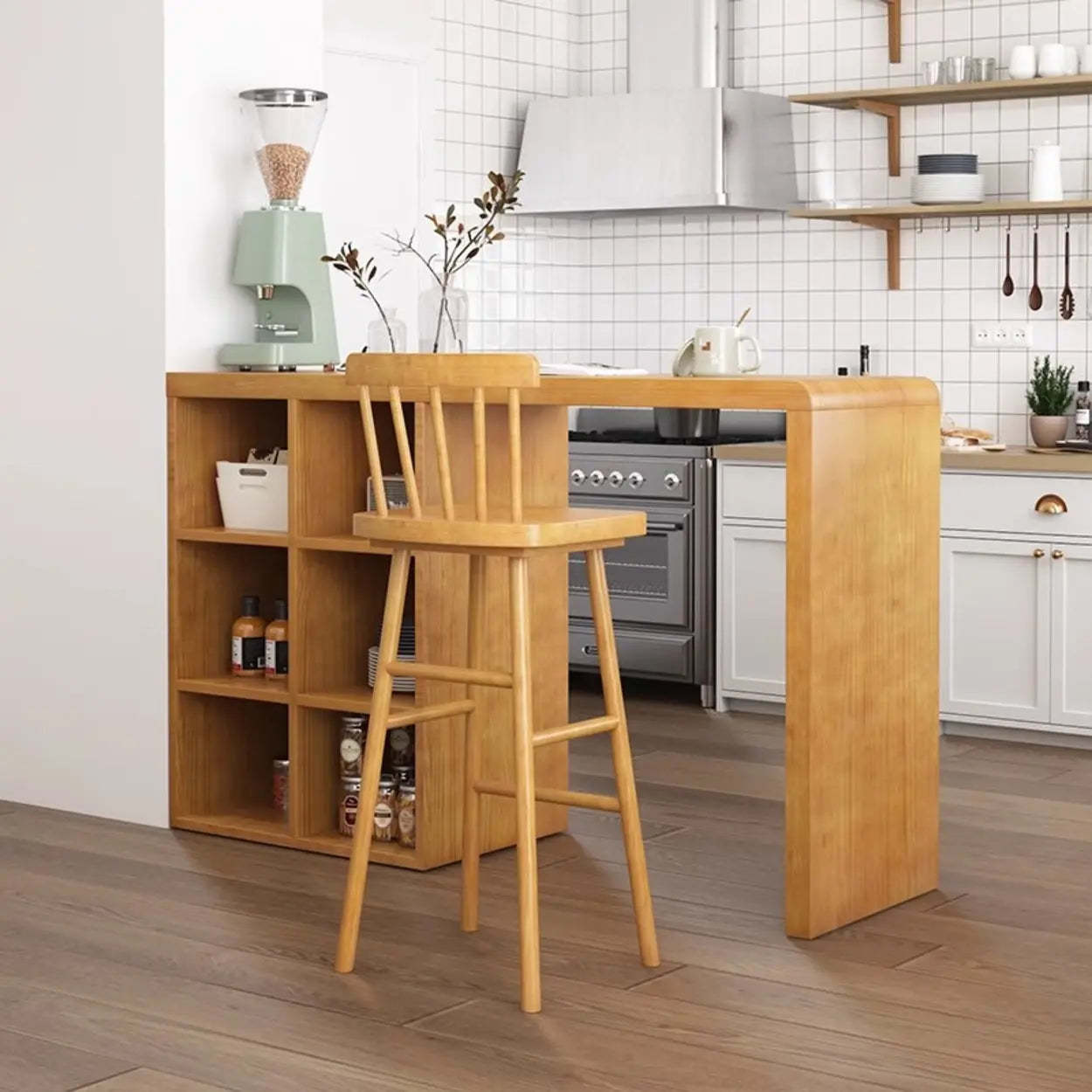 Compact Wood Breakfast Bar with Storage Shelves — 0 / Table Only