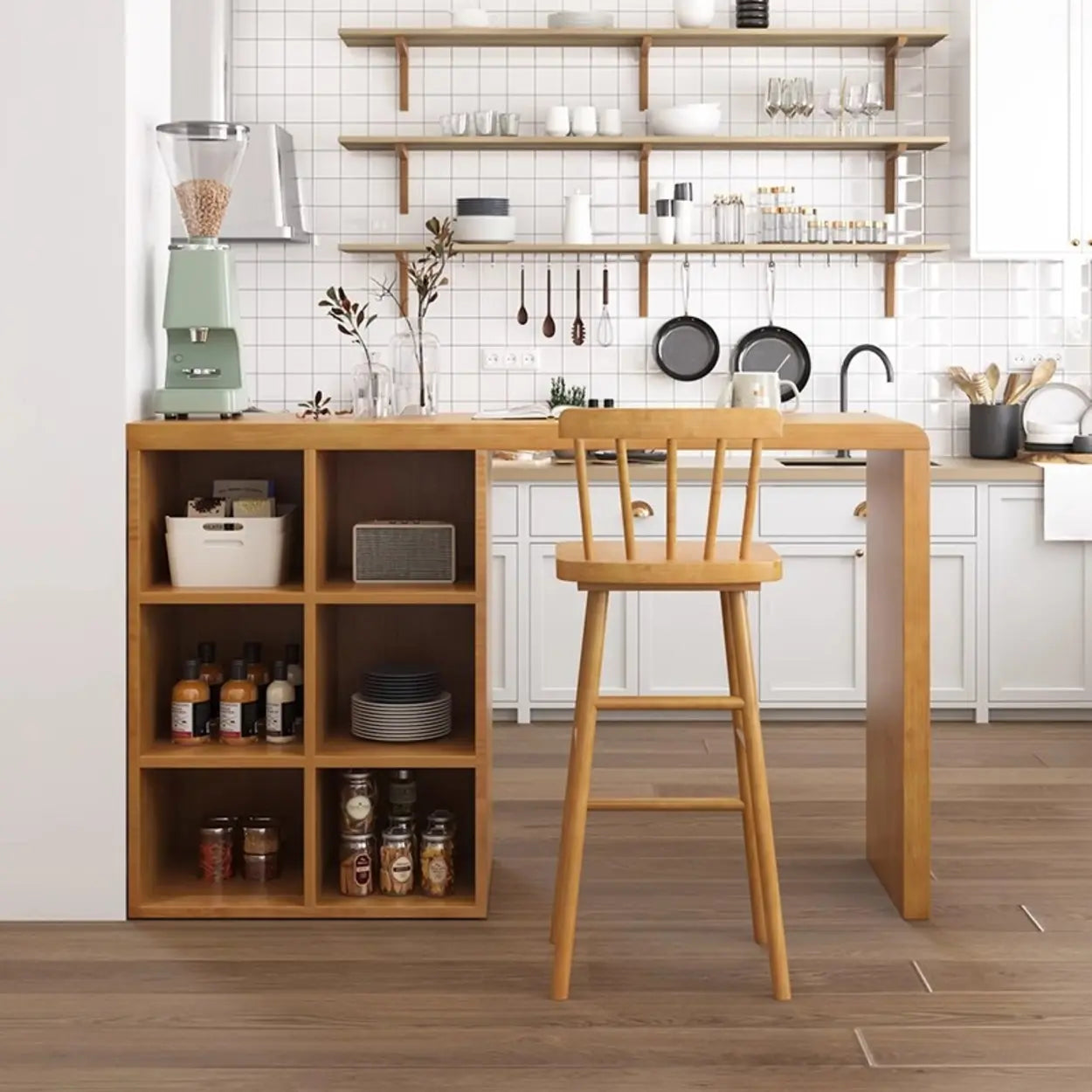 Compact Wood Breakfast Bar with Storage Shelves — 3 / Table Only