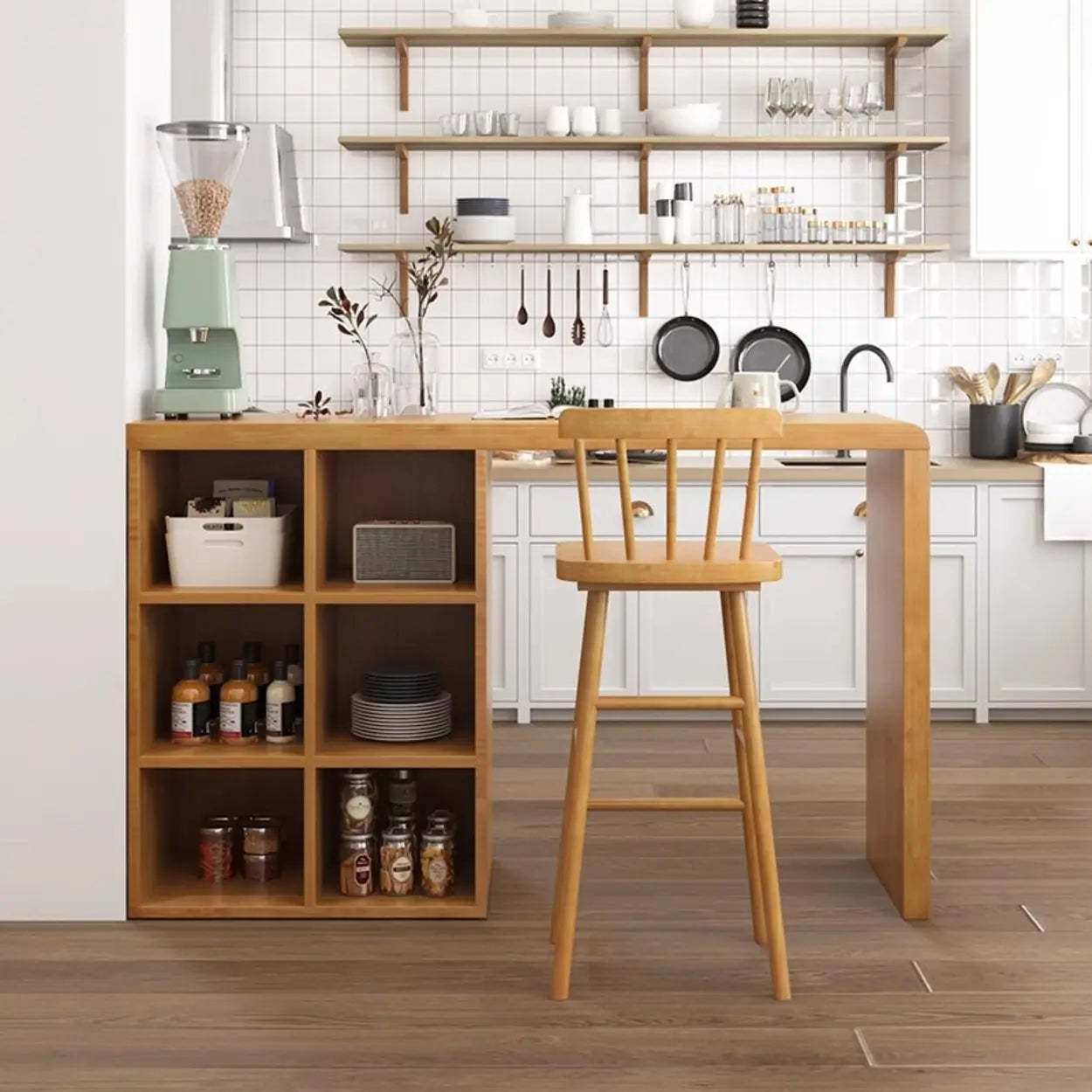 Compact Wood Breakfast Bar with Storage Shelves — 3 / Table Only