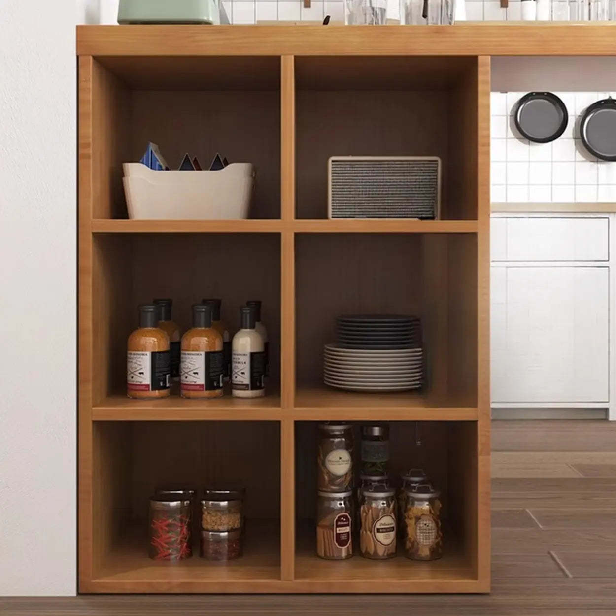 Compact Wood Breakfast Bar with Storage Shelves