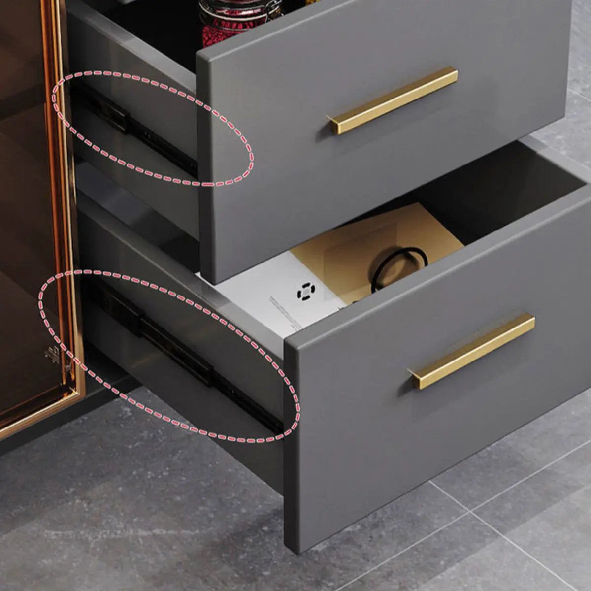 Composite Gray Wood Clear Door Buffet Table
