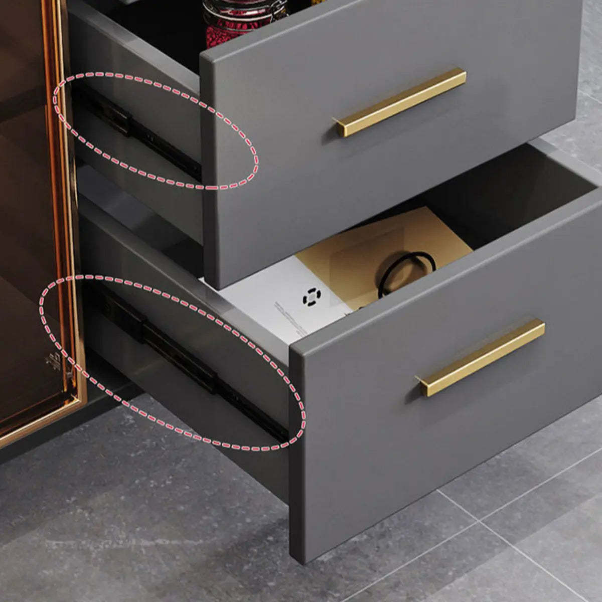 Composite Gray Wood Clear Door Buffet Table