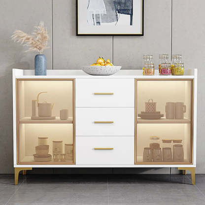 Composite Gray Wood Clear Door Buffet Table