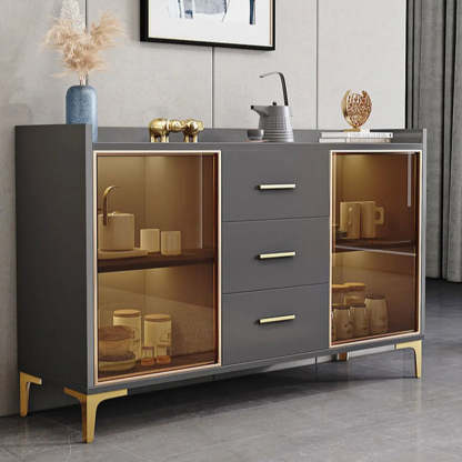 Composite Gray Wood Clear Door Buffet Table