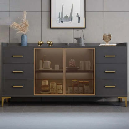 Composite Gray Wood Clear Door Buffet Table