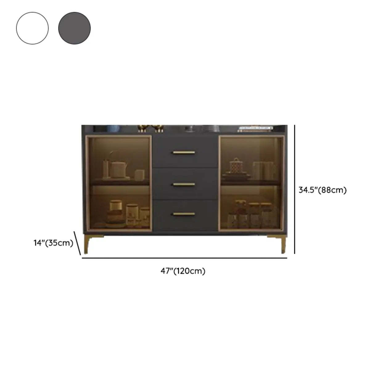 Composite Gray Wood Clear Door Buffet Table