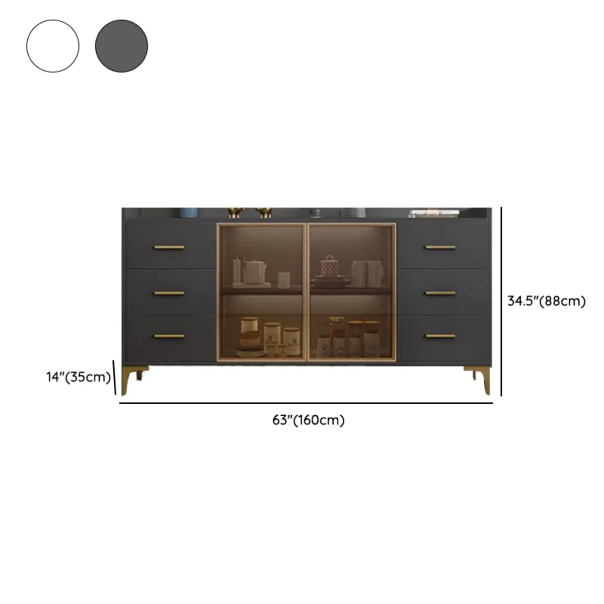 Composite Gray Wood Clear Door Buffet Table