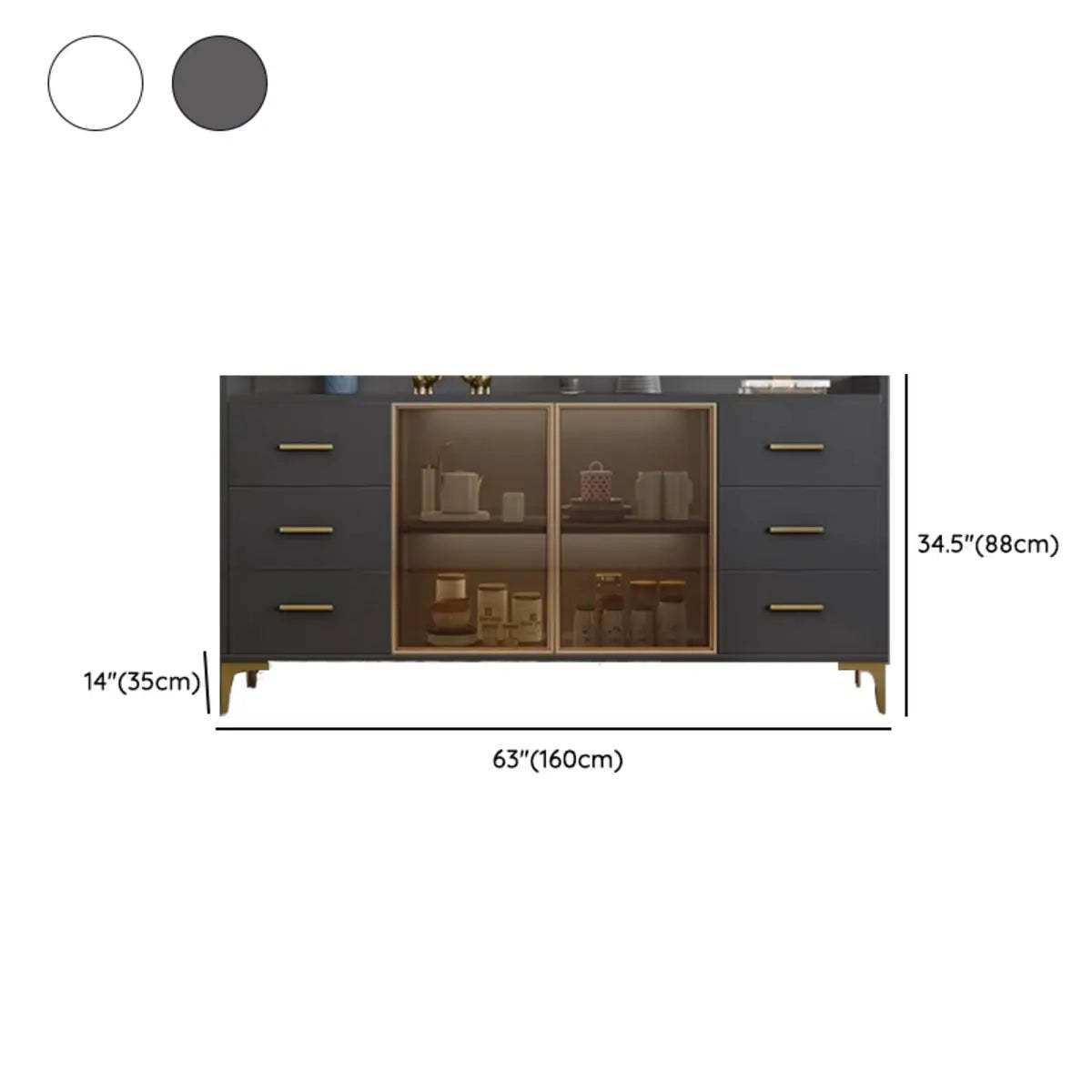 Composite Gray Wood Clear Door Buffet Table