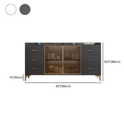 Composite Gray Wood Clear Door Buffet Table