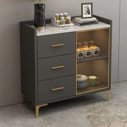 Composite Gray Wood Clear Door Buffet Table — White