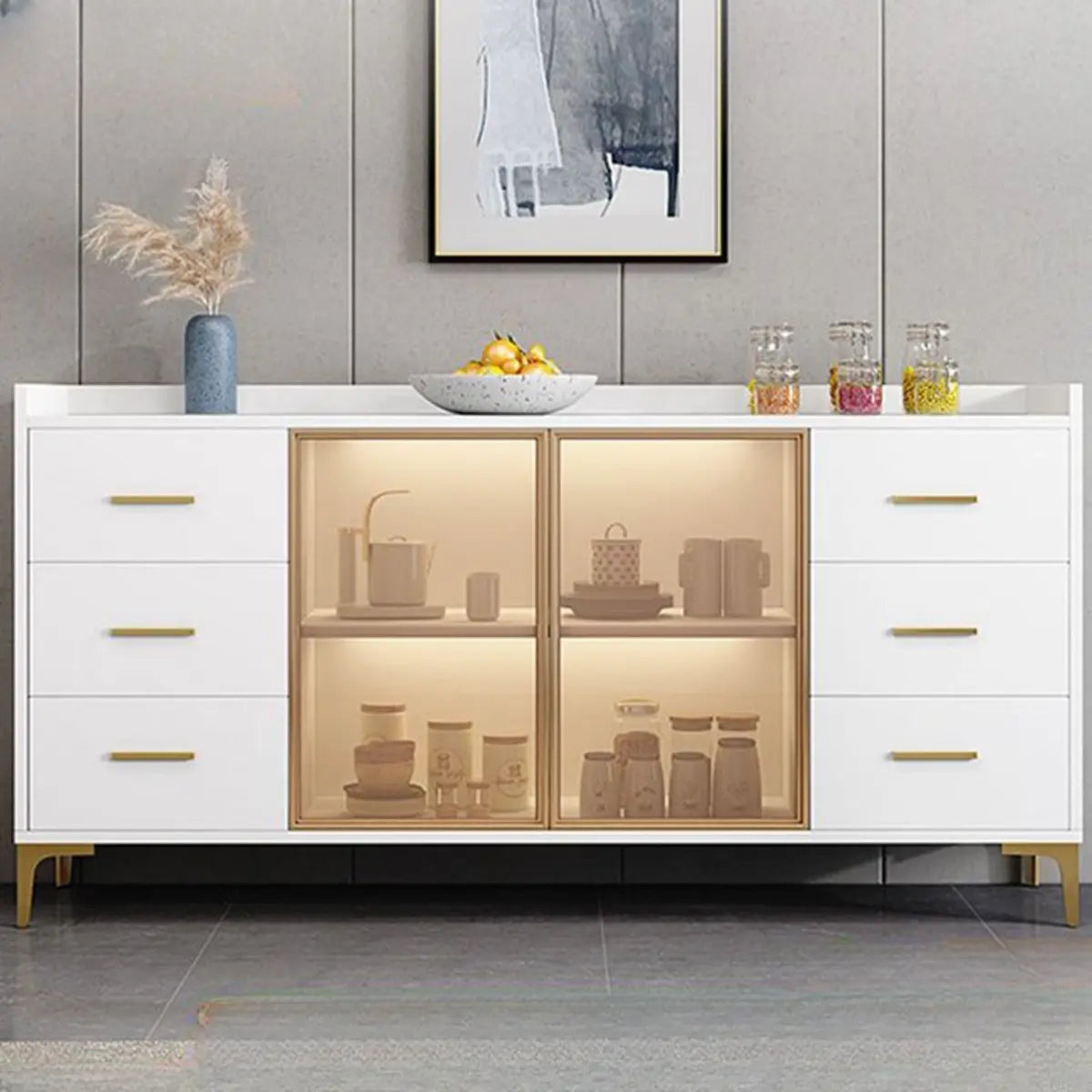 Composite Gray Wood Clear Door Buffet Table — Grey