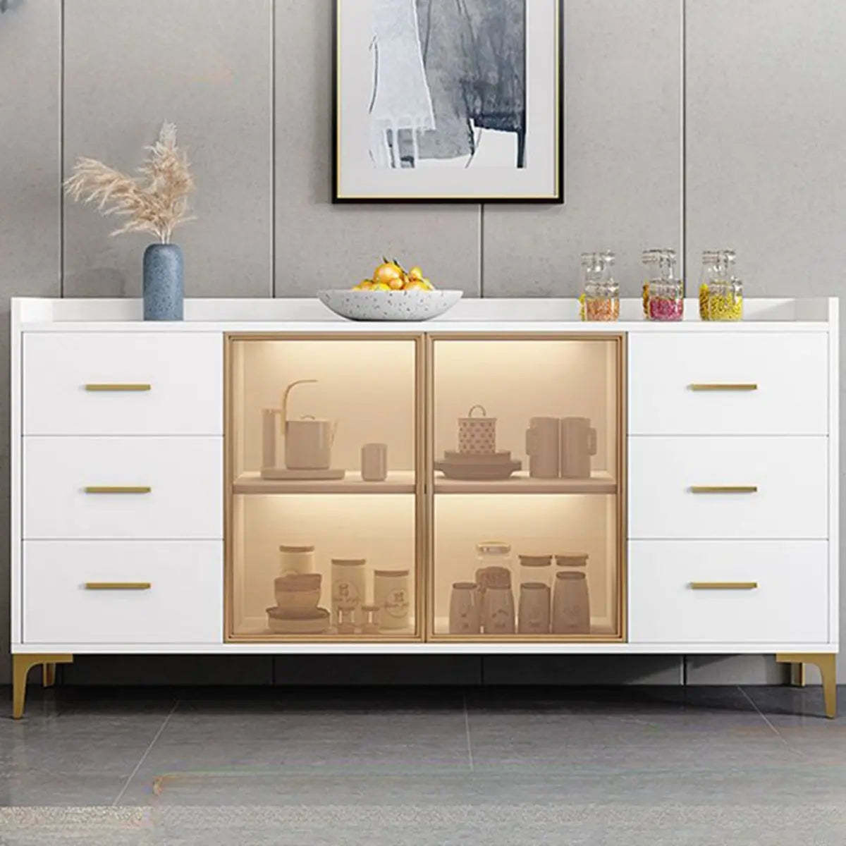 Composite Gray Wood Clear Door Buffet Table — Grey