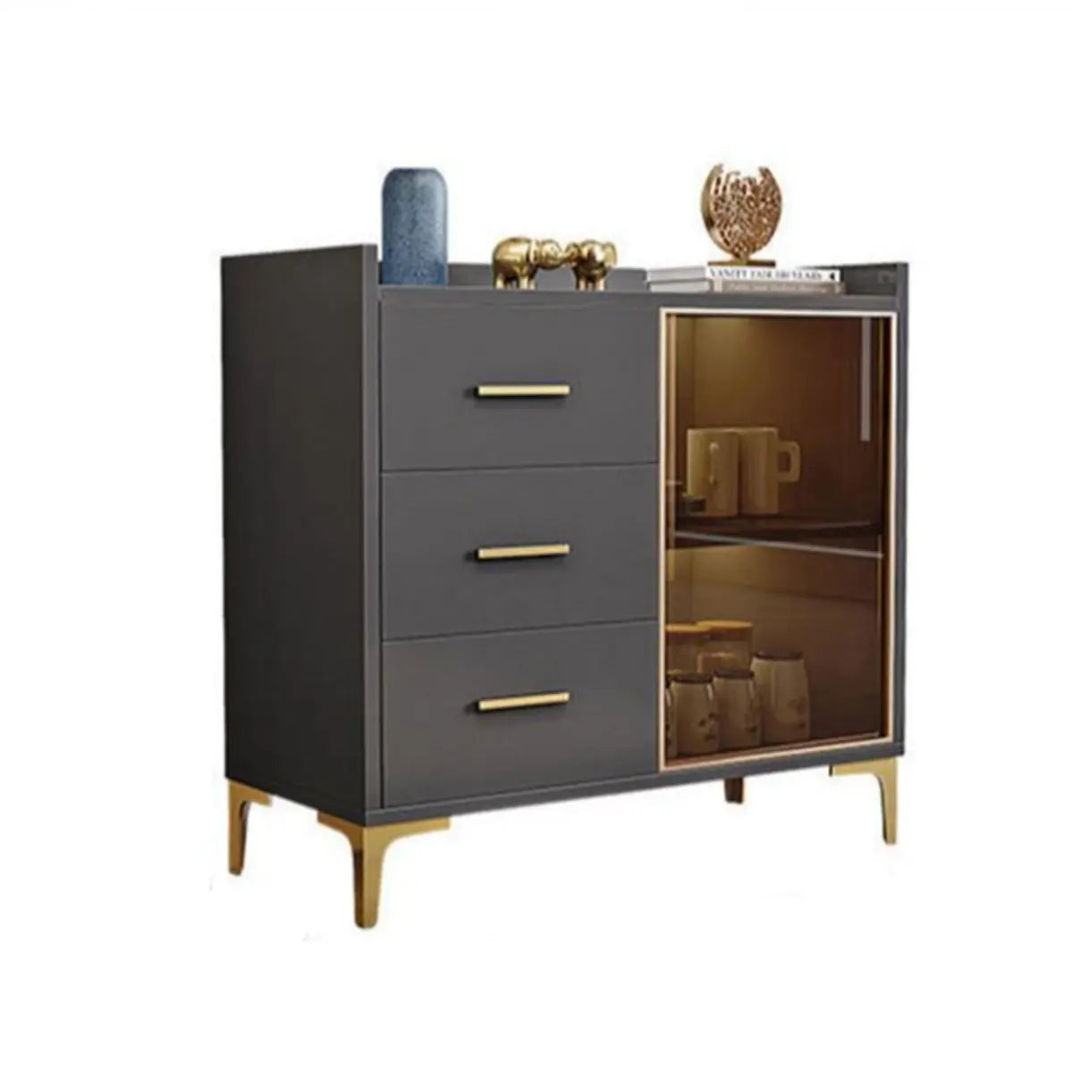 Composite Gray Wood Clear Door Buffet Table — White