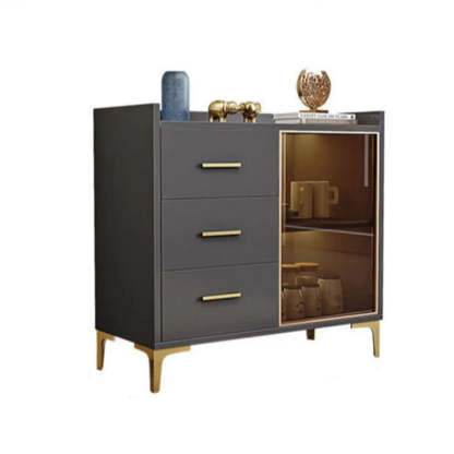 Composite Gray Wood Clear Door Buffet Table — White