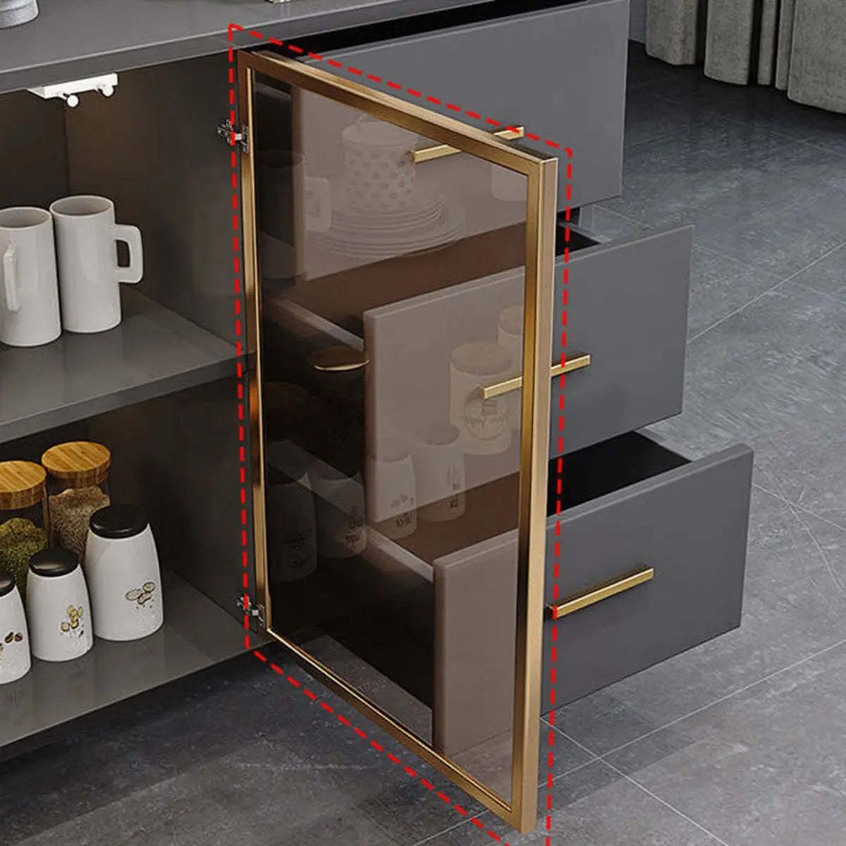 Composite Gray Wood Clear Door Buffet Table — Grey