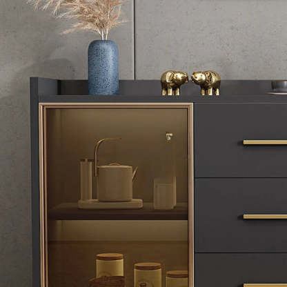 Composite Gray Wood Clear Door Buffet Table — White
