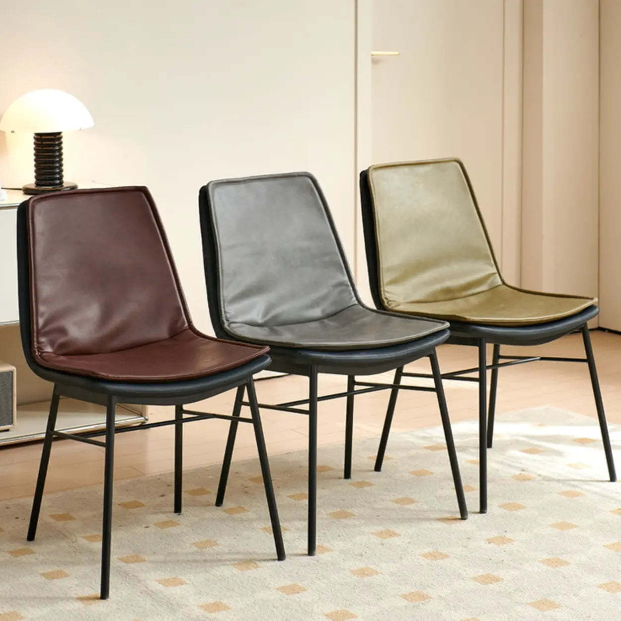 Contemporary Armless PU Leather Dining Chair — Yellow