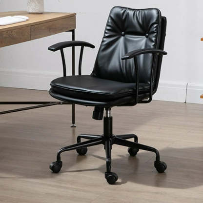 Contemporary Beige Leather Tufted Adjustable Office Chair — Black