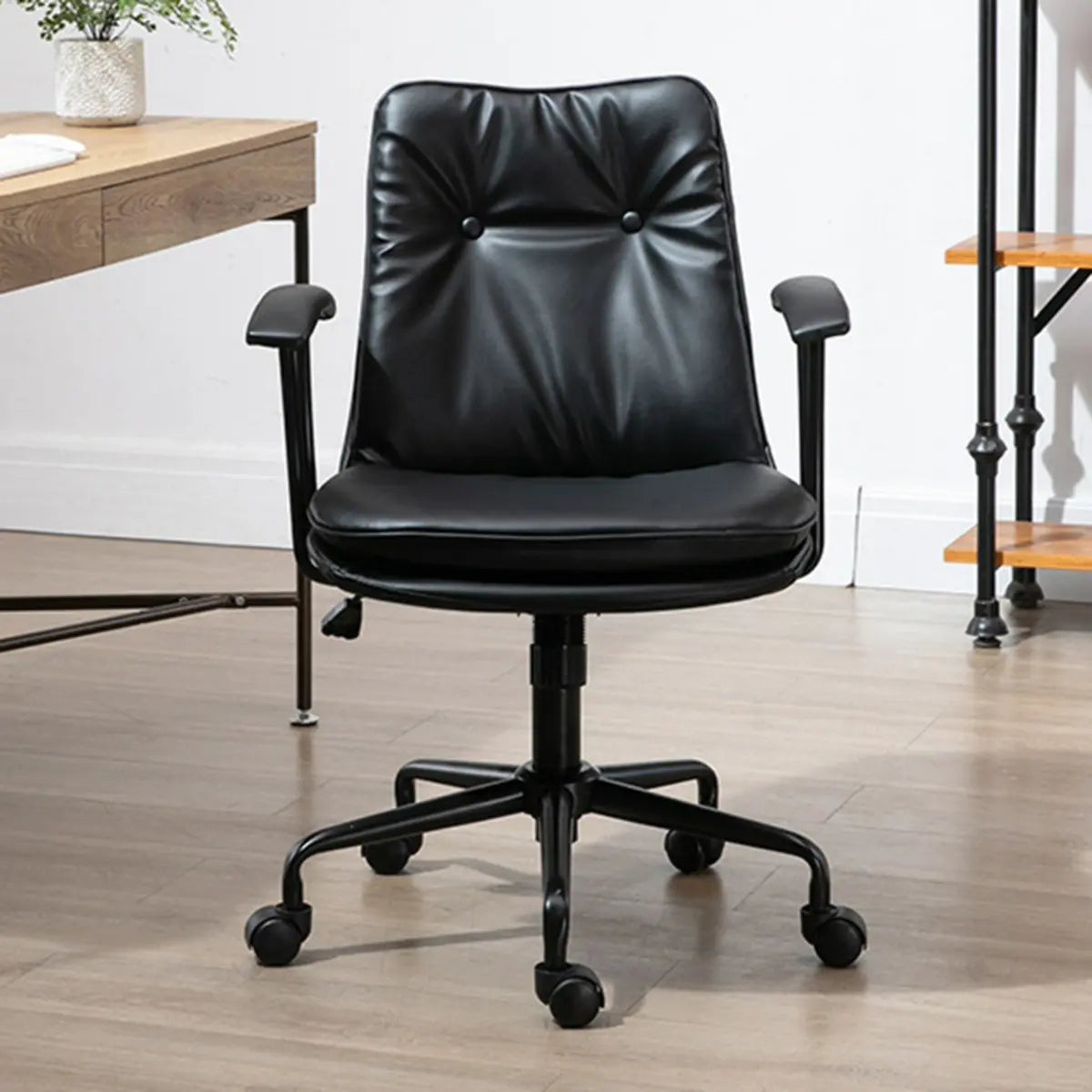 Contemporary Beige Leather Tufted Adjustable Office Chair — Dark Gray