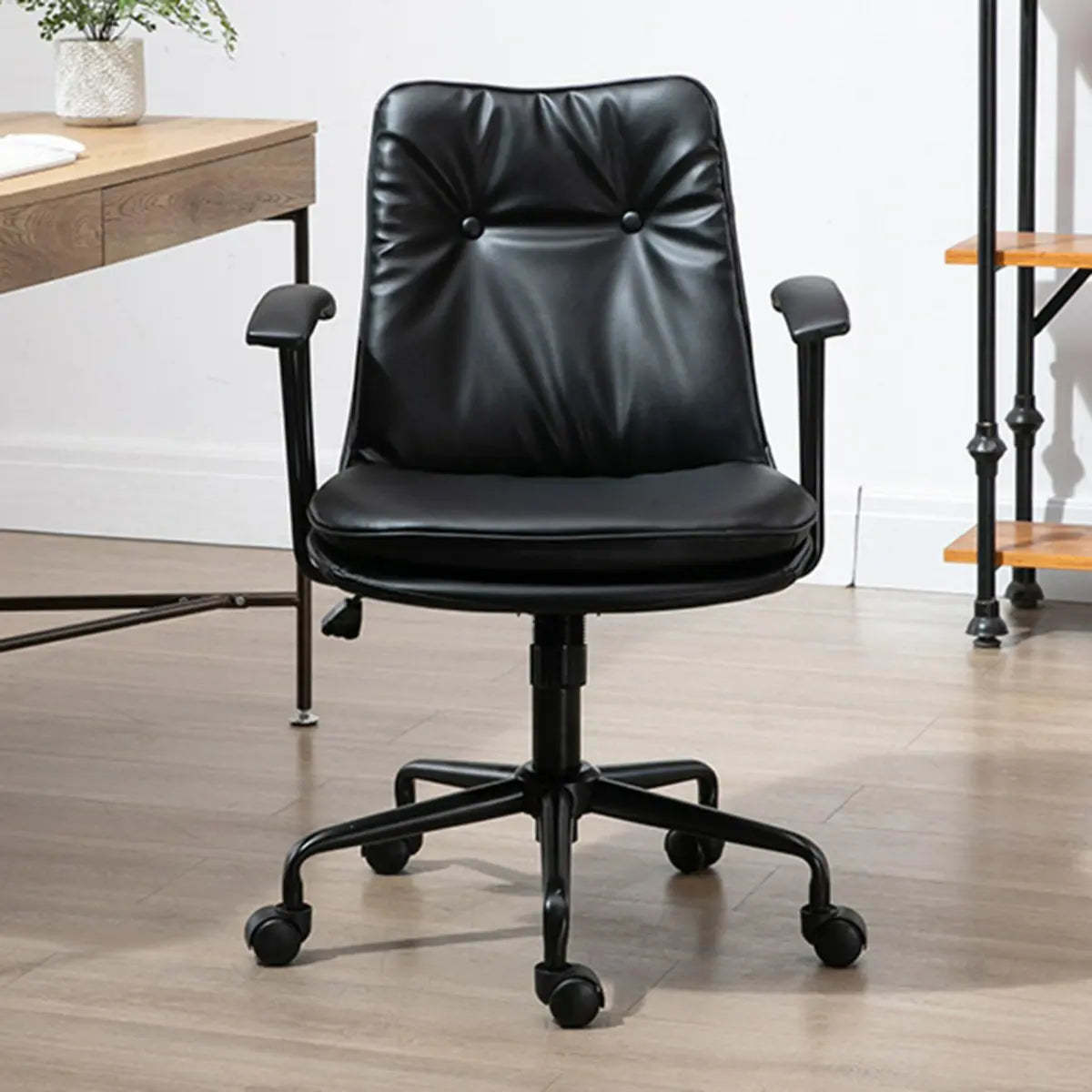 Contemporary Beige Leather Tufted Adjustable Office Chair — Dark Gray