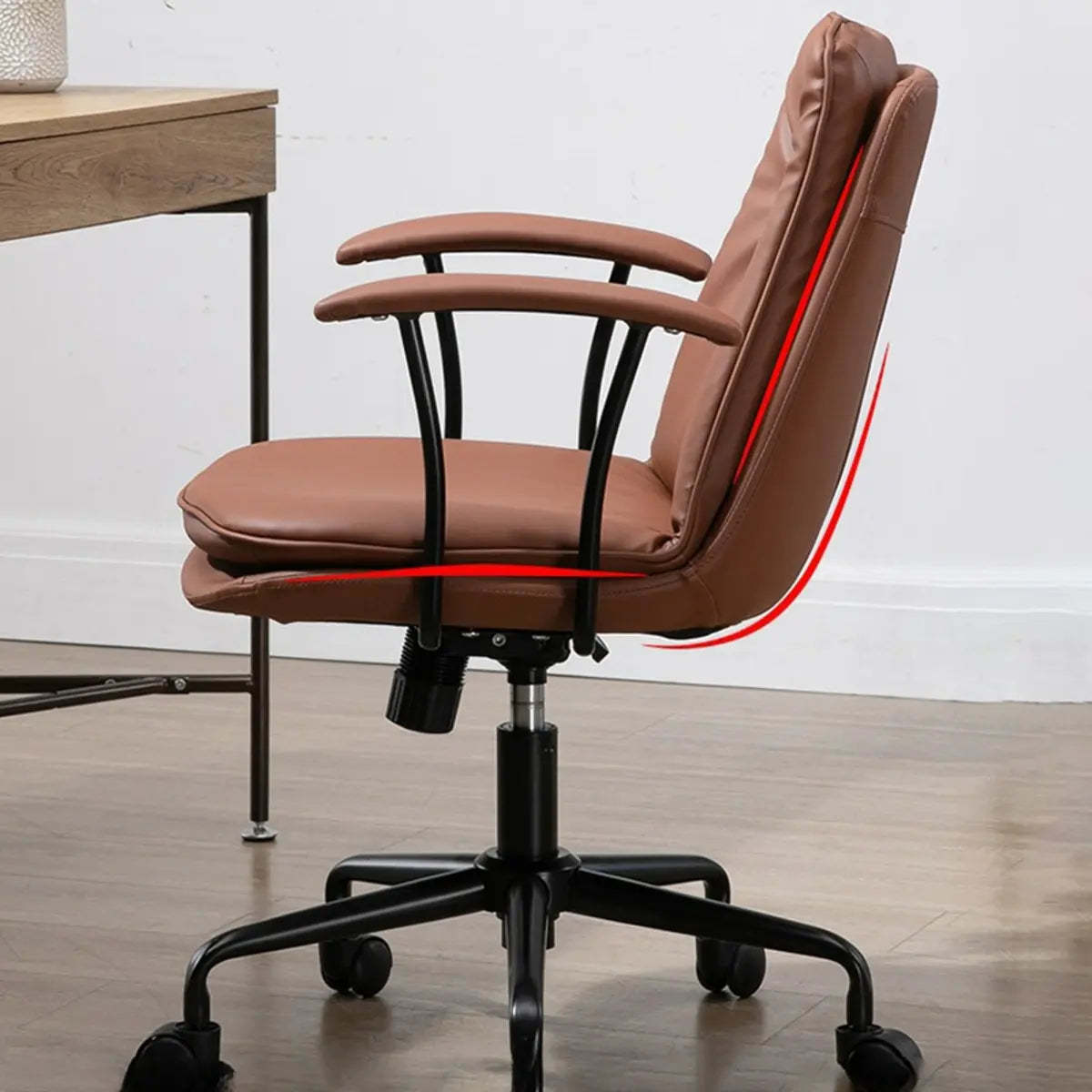 Contemporary Beige Leather Tufted Adjustable Office Chair — Light Gray