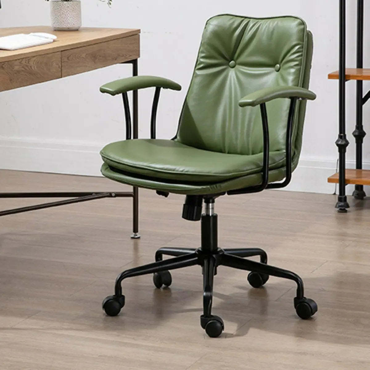 Leather tufted leather office chairs — Army Green