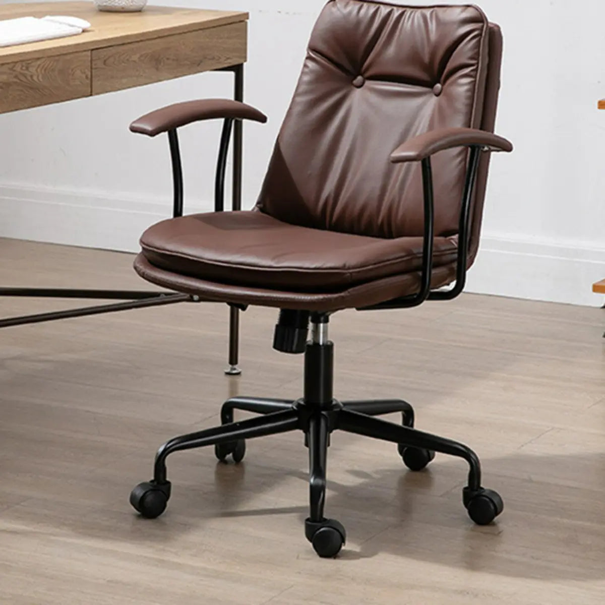 Contemporary Beige Leather Tufted Adjustable Office Chair
