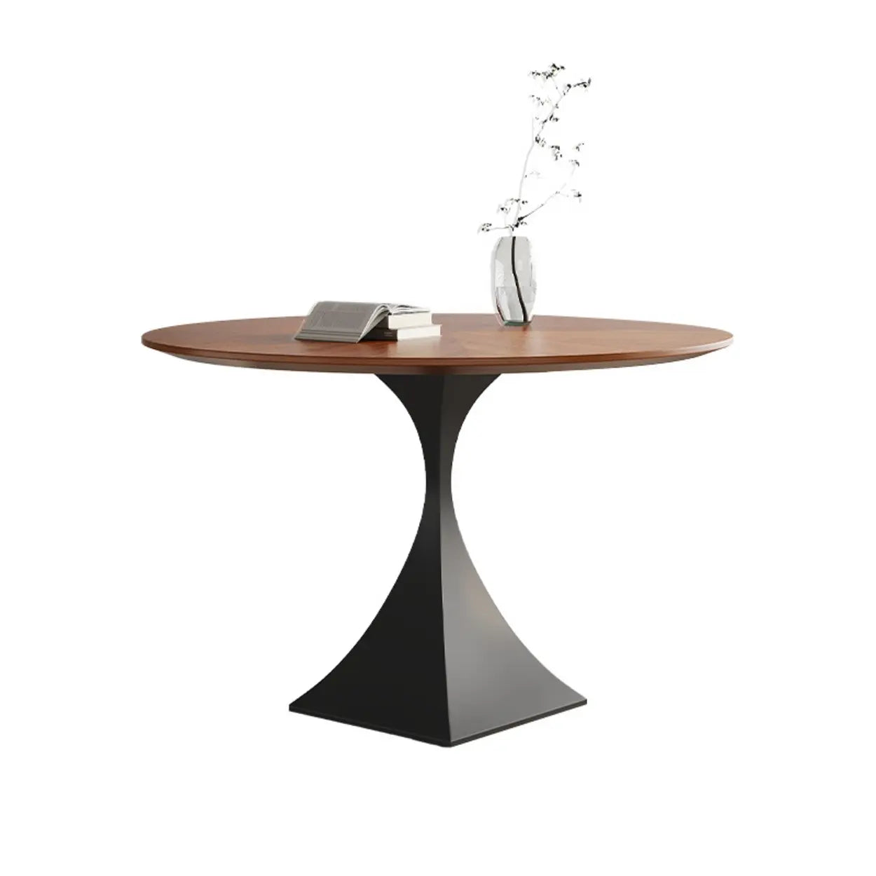 Contemporary Black Metal Wood Round Dining Table — Table Only