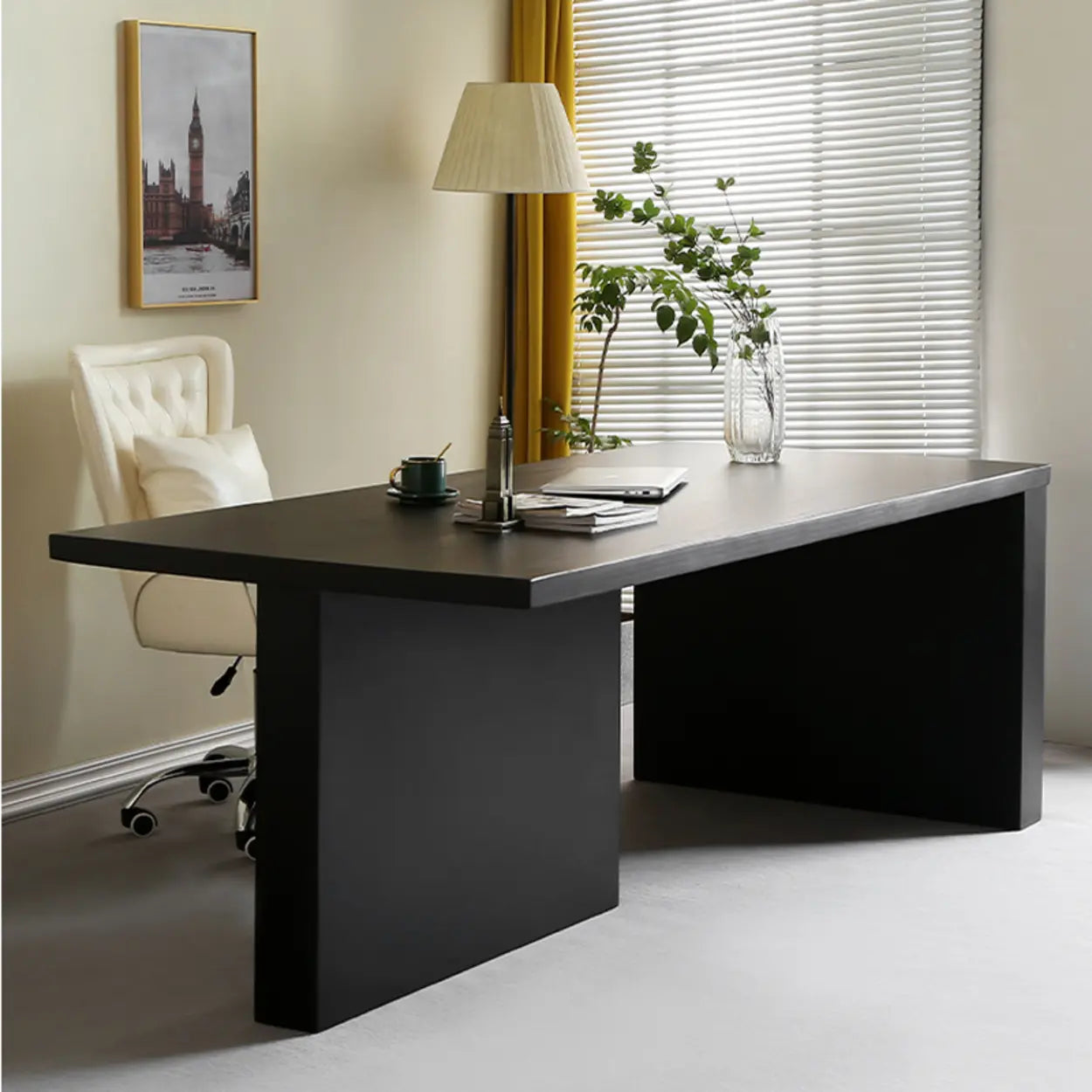 Contemporary Black Wood Writing Desk — Table Only