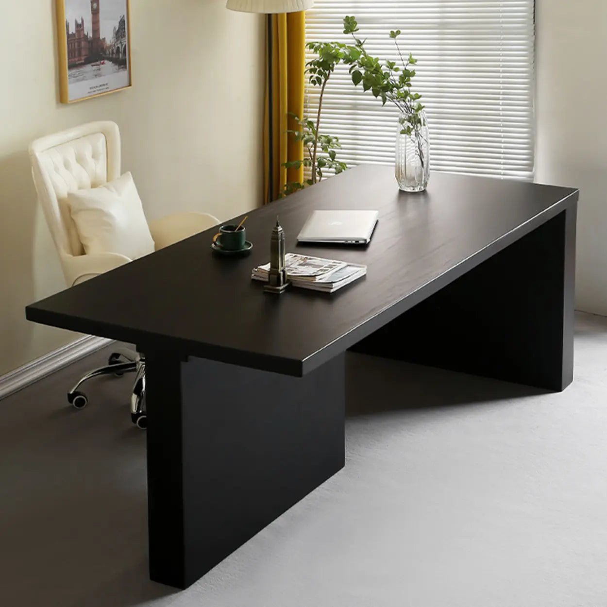 Contemporary Black Wood Writing Desk — Table Only