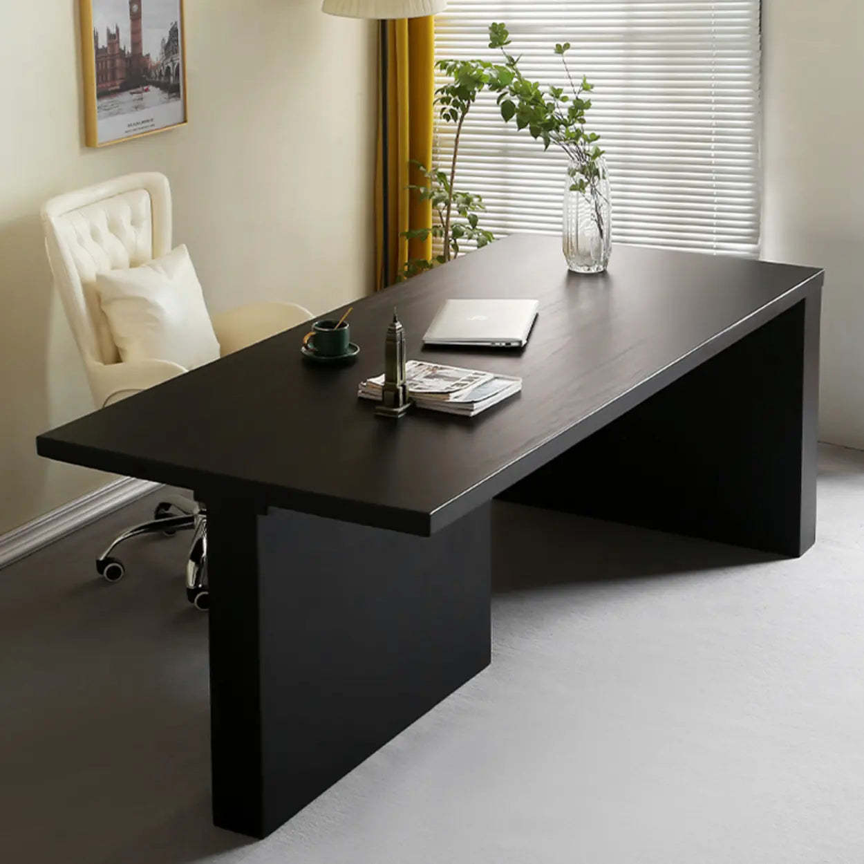 Contemporary Black Wood Writing Desk — Table Only