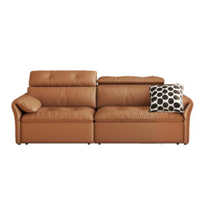 Contemporary Brown Genuine Leather Sleeper Sofa