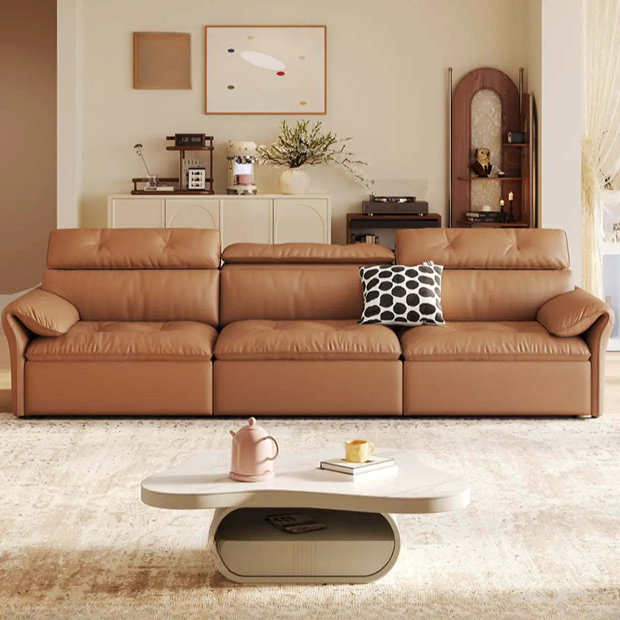 Contemporary Brown Genuine Leather Sleeper Sofa