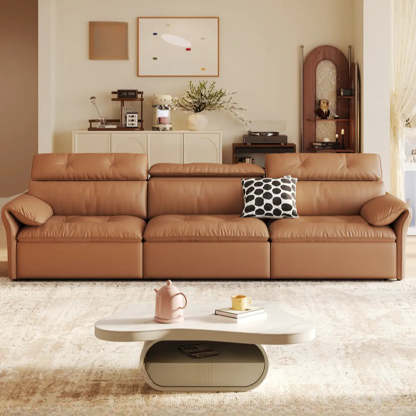 Contemporary Brown Genuine Leather Sleeper Sofa