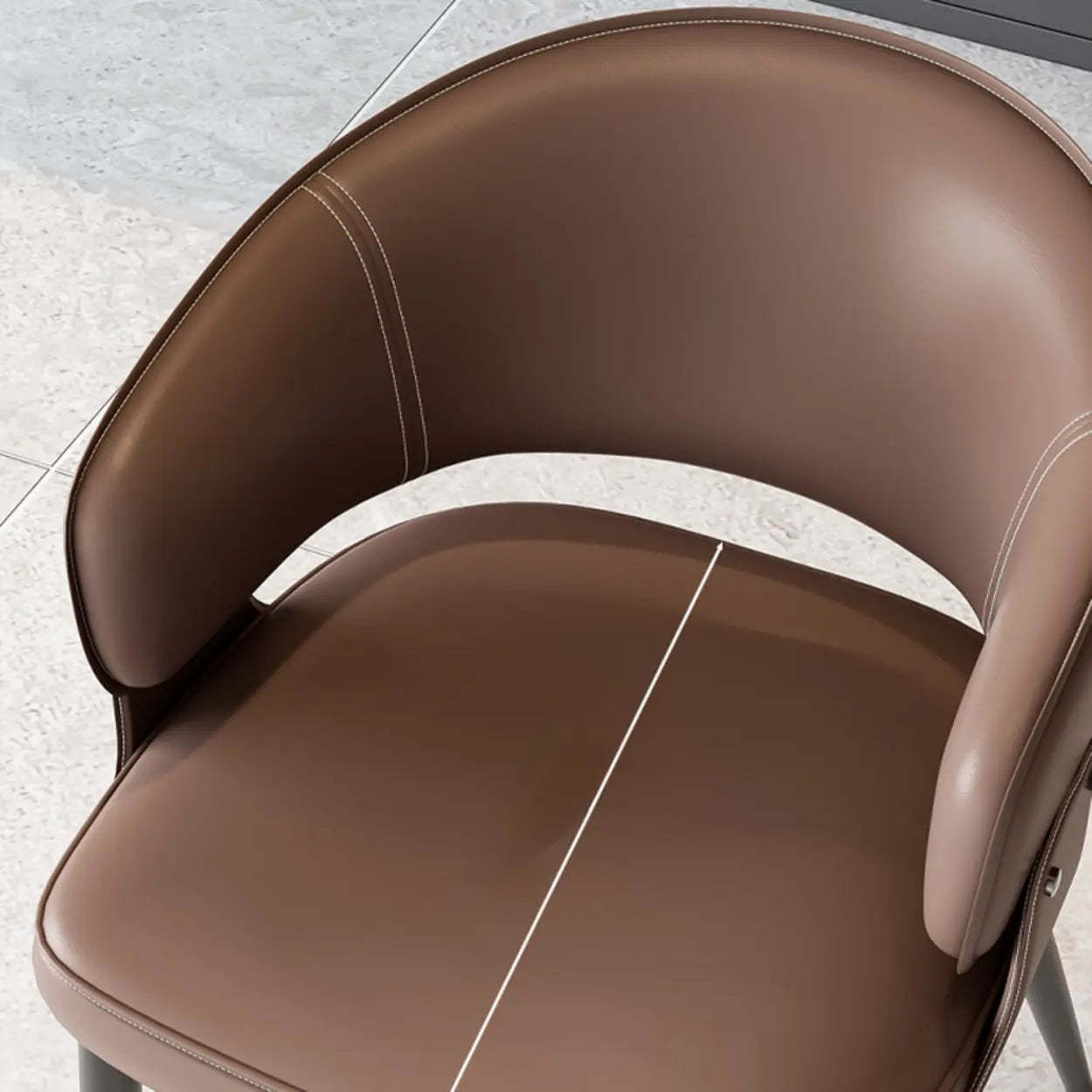 Contemporary Brown Leather Open Back Dining Chair
