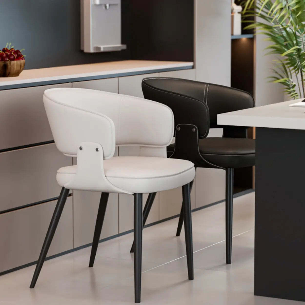 Contemporary Brown Leather Open Back Dining Chair