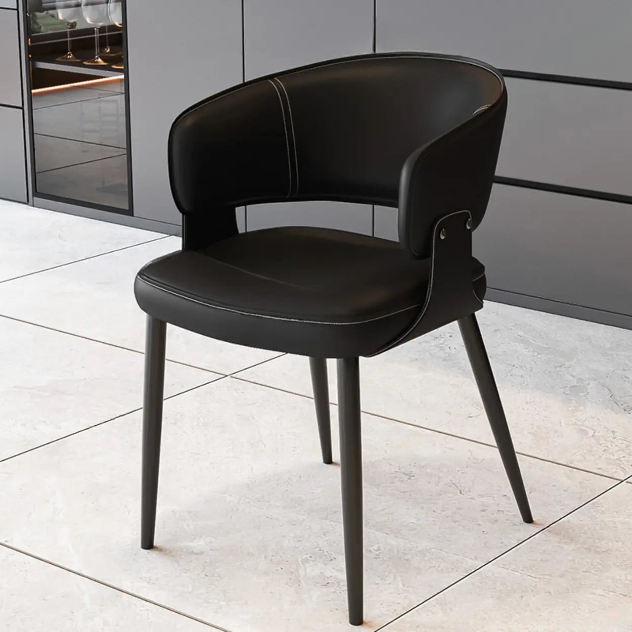 Contemporary Brown Leather Open Back Dining Chair
