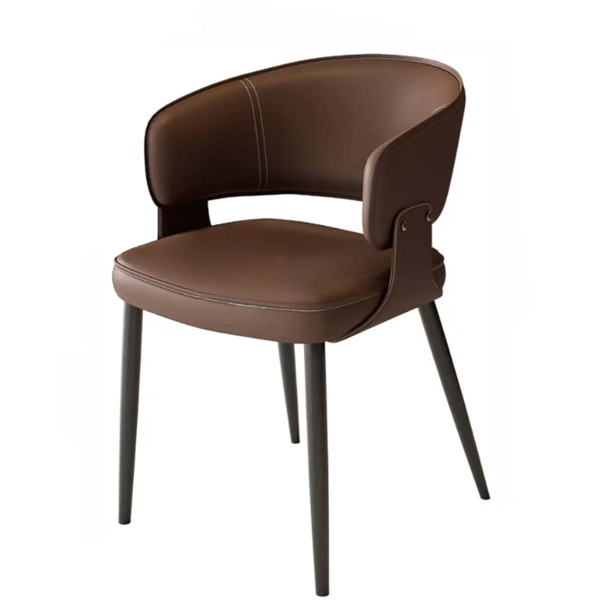 Contemporary Brown Leather Open Back Dining Chair