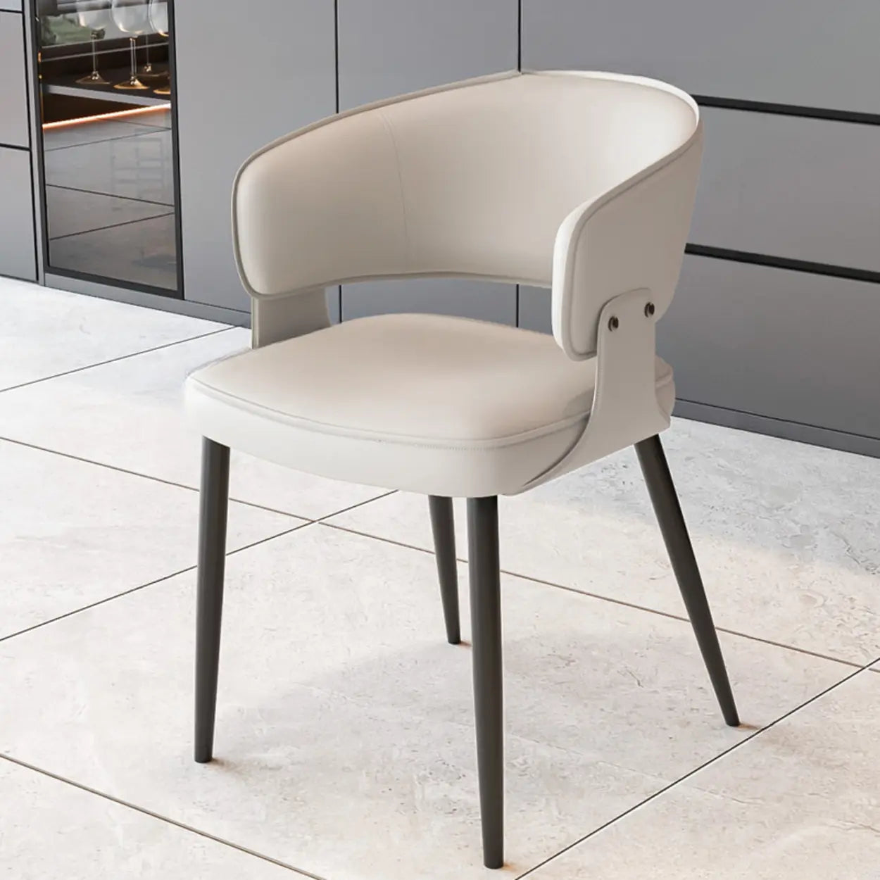 Contemporary Brown Leather Open Back Dining Chair